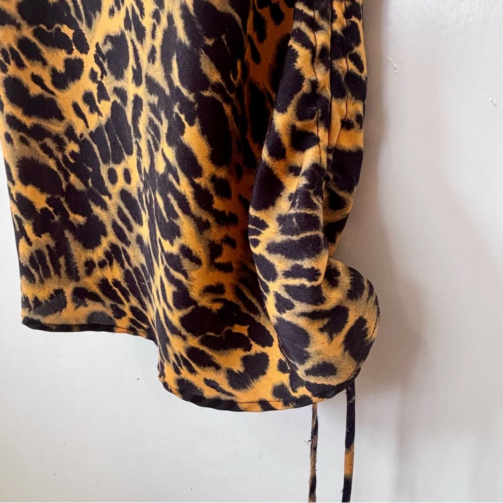 TOPSHOP| Animal Print Black/Tan Stretch Satin Cowl Neck Slip Mini Dress Sz 10 - Picture 5 of 6